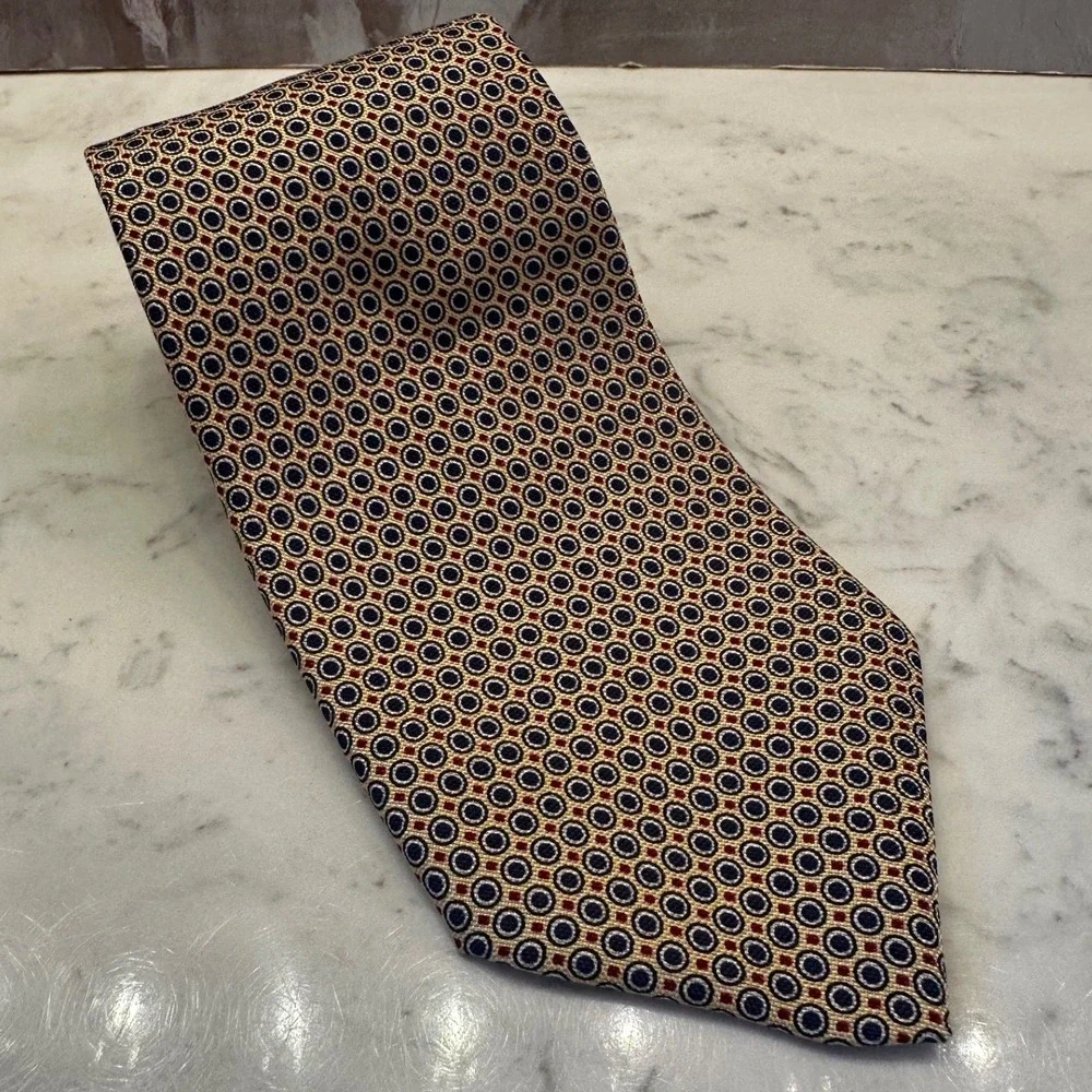 Polo University Ralph Lauren Silk Tie Yellow Hand Finished Medallion USA Vintage